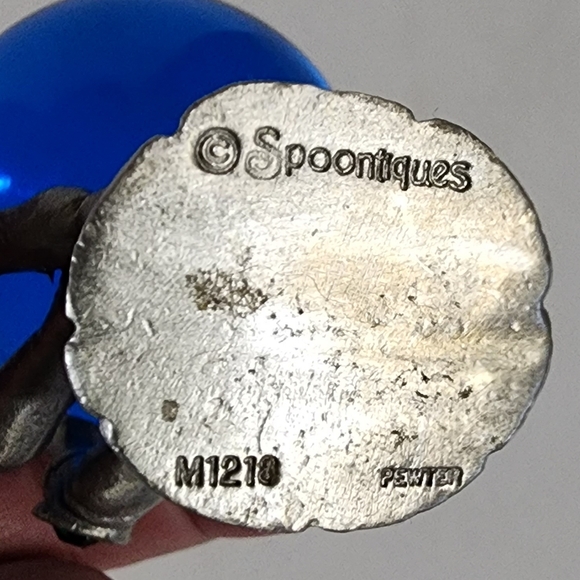 Vintage Spoontiques Pewter Skeleton Hand Holding Blue Crystal Ball - Picture 6 of 7